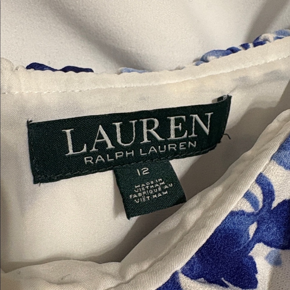Lauren Ralph Lauren Floral Blue and White Dress On and Off Shoulder SZ 12 - Picture 4 of 11